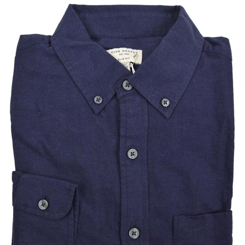 Club Monaco Navy Blue Slim Fit Flannel Button Down Shirt Sz Small S